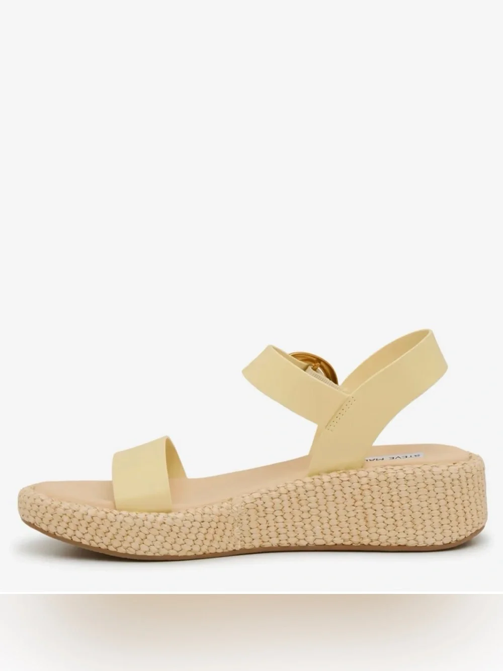 Steve Madden Pale Yellow Espadrille Wedge Sandal with Gold Buckle